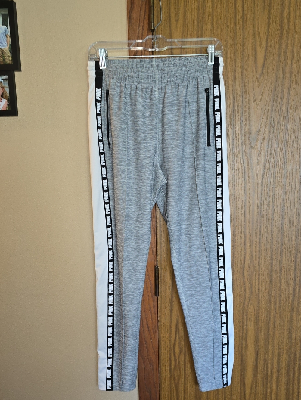 PINK Victoria's Secret Heather Gray Jogger Pants with White Side Panels